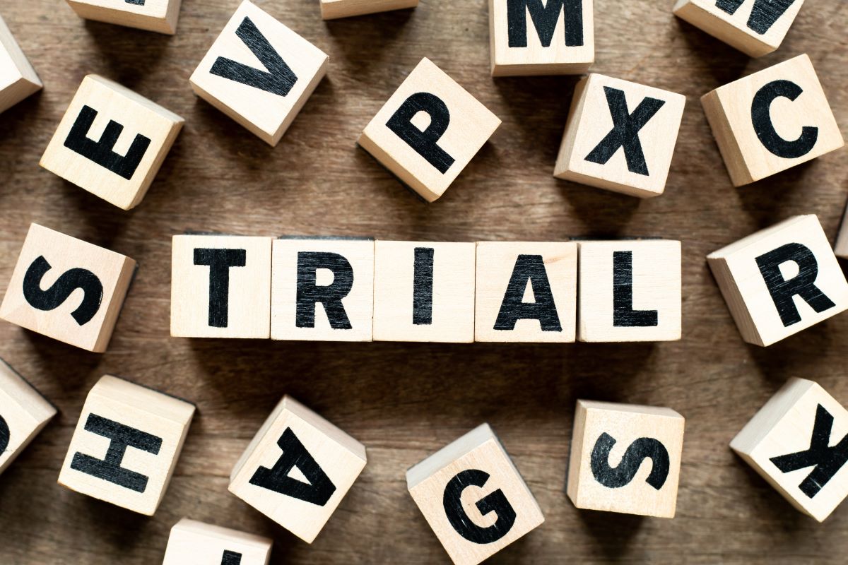 The word Trial spelled out in blocks.